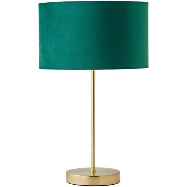 ValueLights Charlie Metallic and Green Velvet Shade Gold Table Lamp and Bulb - Size: 43 x 25 x 25cm - Wilko - image 1