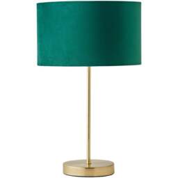 ValueLights Charlie Metallic and Green Velvet Shade Gold Table Lamp and Bulb - Size: 43 x 25 x 25cm - Wilko
