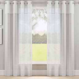 Tyrone Textiles Andorra White Textured Header Eyelet Voile Panel Curtains 140 x 137cm - Size: W 140 x D 137cm - Wilko