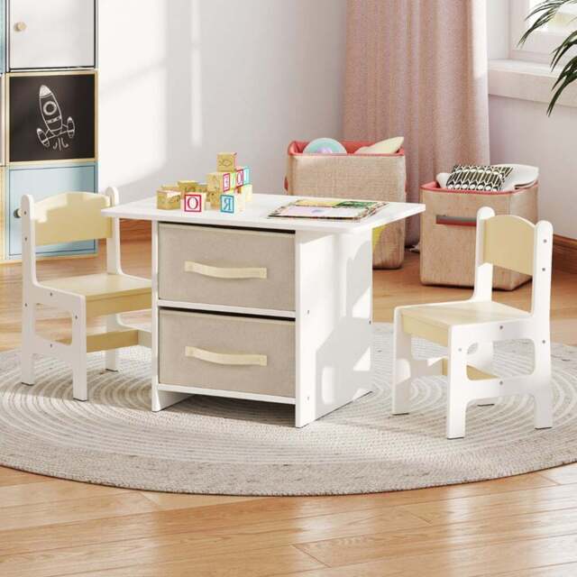 Costway 2 Seater Beige Toddler Wooden Activity Table Set - Size: 71 x 48 x 50cm - Cream - Wilko - image 1