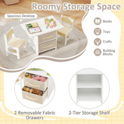 Costway 2 Seater Beige Toddler Wooden Activity Table Set - Size: 71 x 48 x 50cm - Cream - Wilko - thumbnail 7