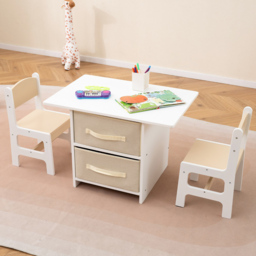 Costway 2 Seater Beige Toddler Wooden Activity Table Set - Size: 71 x 48 x 50cm - Cream - Wilko - thumbnail 5