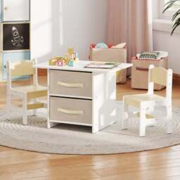 Costway 2 Seater Beige Toddler Wooden Activity Table Set - Size: 71 x 48 x 50cm - Cream - Wilko - thumbnail 1