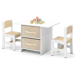 Costway 2 Seater Beige Toddler Wooden Activity Table Set - Size: 71 x 48 x 50cm - Cream - Wilko - thumbnail 4