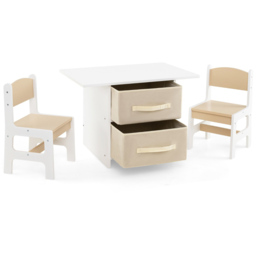 Costway 2 Seater Beige Toddler Wooden Activity Table Set - Size: 71 x 48 x 50cm - Cream - Wilko - thumbnail 3