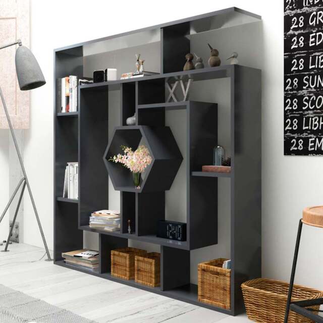 Decorotika Labrina 12 Shelf Black Hexagonal Geometric Bookcase - Size: 134 x 134 x 22cm - Wilko - image 1