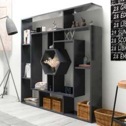 Decorotika Labrina 12 Shelf Black Hexagonal Geometric Bookcase - Size: 134 x 134 x 22cm - Wilko - thumbnail 1
