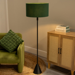 ValueLights Mitch Forest Green Drum Lamp Shade Black Wood Stem Triangle LED Floor Lamp - Size: 131.5 x 55 x 55cm - Wilko - thumbnail 3