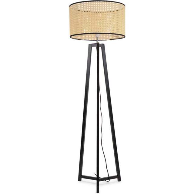 ValueLights Lottie Natural Cane Drum Shade Black Wood Tripod LED Floor Lamp - Size: 148 x 45 x 45cm - Wilko - image 1