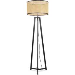 ValueLights Lottie Natural Cane Drum Shade Black Wood Tripod LED Floor Lamp - Size: 148 x 45 x 45cm - Wilko - thumbnail 1