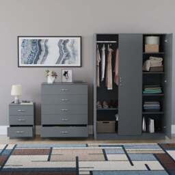 Vida Designs Riano Grey 3 Piece Bedroom Furniture Set - Wilko - thumbnail 4