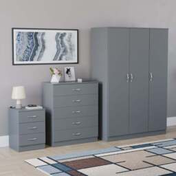 VIDA DESIGNS Riano Grey 3 Piece Bedroom Furniture Set - Wilko