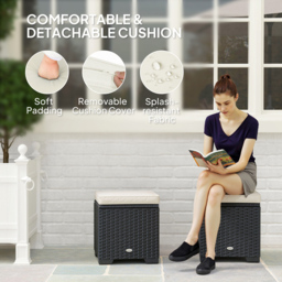 Outsunny Cream Rattan Footstool with Storage Set of 2 - Size: 40 x 40 x 40cm - Wilko - thumbnail 6
