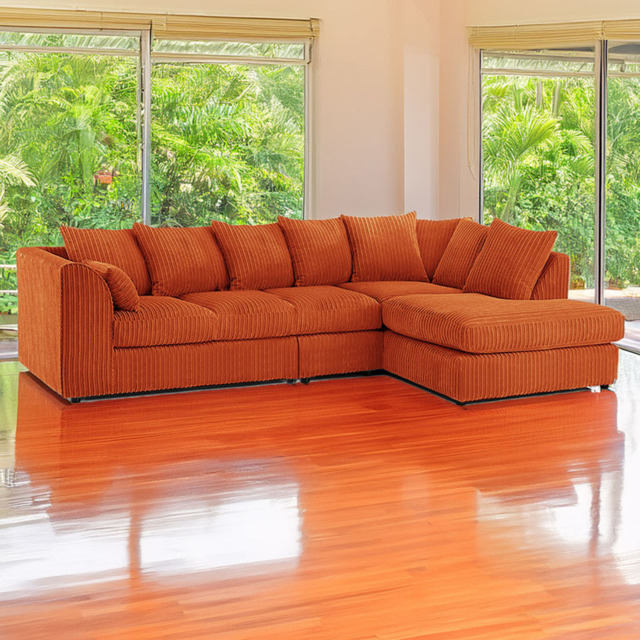 Luxor 4 Seater Orange Jumbo Cord Right Hand Facing Scatter Back L Shaped Corner Sofa Set - Wilko - image 1