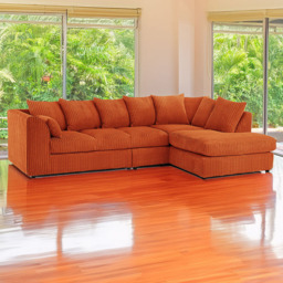 Luxor 4 Seater Orange Jumbo Cord Right Hand Facing Scatter Back L Shaped Corner Sofa Set - Wilko
