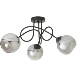 ValueLights Malcom 3 Arm Smoked Glass Shade Matt Black Twisted Ceiling Light with Bulb - Size: 30 x 58 x 52cm - Wilko - thumbnail 1