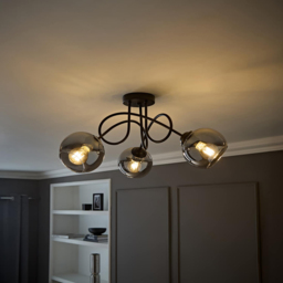 ValueLights Malcom 3 Arm Smoked Glass Shade Matt Black Twisted Ceiling Light with Bulb - Size: 30 x 58 x 52cm - Wilko - thumbnail 7