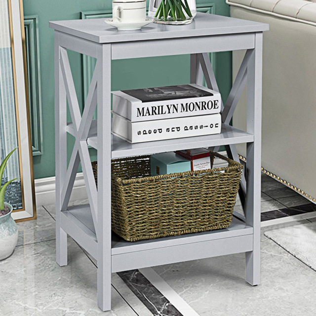 Costway Grey 3 Tier Wooden Side Table - Size: 40 x 40 x 61cm - Wilko - image 1