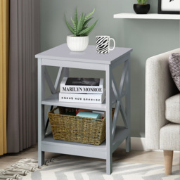 Costway Grey 3 Tier Wooden Side Table - Size: 40 x 40 x 61cm - Wilko - thumbnail 4
