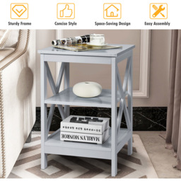 Costway Grey 3 Tier Wooden Side Table - Size: 40 x 40 x 61cm - Wilko - thumbnail 6