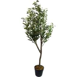 Leaf Natural Look Olive Artificial Tree with Wooden Trunk 3.9ft - Size: 120 x 40 x 40cm - Green - Wilko