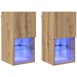 vidaXL Single Door 2 Shelf Artisan Oak Wall Mounted LED TV Unit Set of 2 - Size: 225 x 42.5 x 70cm - Brown - Wilko - thumbnail 3