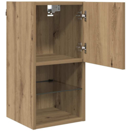 vidaXL Single Door 2 Shelf Artisan Oak Wall Mounted LED TV Unit Set of 2 - Size: 225 x 42.5 x 70cm - Brown - Wilko - thumbnail 6