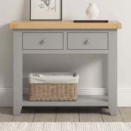 Seconique Windsor 2 Drawer Pebble Grey and Oak Console Table - Size: 70.5 x 85 x 34cm - Pebble Grey/Oak - Wilko