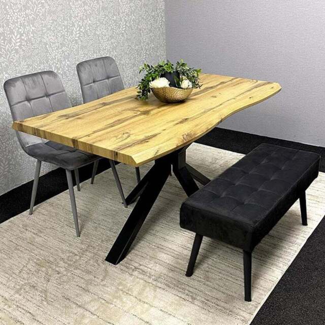 Portland 3 Seater Velvet Wooden Dining Set with Bench Grey and Black - Multi - Wilko - image 1