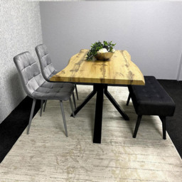 Portland 3 Seater Velvet Wooden Dining Set with Bench Grey and Black - Multi - Wilko - thumbnail 3