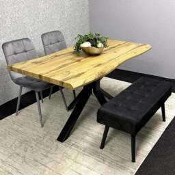 Portland 3 Seater Velvet Wooden Dining Set with Bench Grey and Black - Multi - Wilko - thumbnail 1