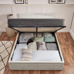 Home Treats Double Boucle Plush Ottoman Storage Bed with Mattress - White - Wilko - thumbnail 6