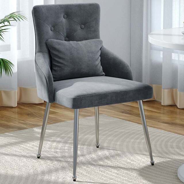 Living and Home Grey Velvet Tufted Dining Chair - Size: Single - Wilko - image 1
