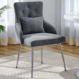 Living and Home Grey Velvet Tufted Dining Chair - Size: Single - Wilko