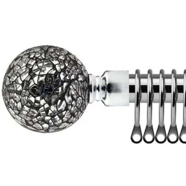 New Edge Blinds 160-300cm Extendable Chrome Mirrored Metal Curtain Pole - Size: 160 - 300cm - Silver - Wilko - image 1