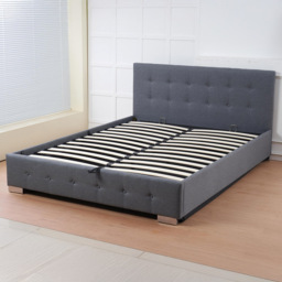 Indoor Living The Oslo King Size Grey Linen Gas Lift Ottoman Bed Frame with Tufted Headboard - Wilko