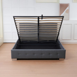 Indoor Living The Oslo King Size Grey Linen Gas Lift Ottoman Bed Frame with Tufted Headboard - Wilko - thumbnail 6