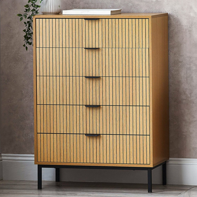 Julian Bowen Sia 5 Drawer Warm Wood Storage Chest - Brown - Wilko - image 1