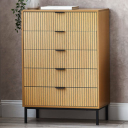 Julian Bowen Sia 5 Drawer Warm Wood Storage Chest - Brown - Wilko - thumbnail 1