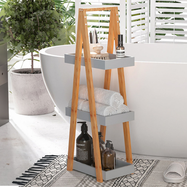 Portland 3 Shelf Natural Bathroom Storage Unit - Size: 30 x 18 x 81cm - Brown - Wilko - image 1