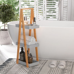 Portland 3 Shelf Natural Bathroom Storage Unit - Size: 30 x 18 x 81cm - Brown - Wilko - thumbnail 5
