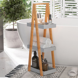 Portland 3 Shelf Natural Bathroom Storage Unit - Size: 30 x 18 x 81cm - Brown - Wilko - thumbnail 1
