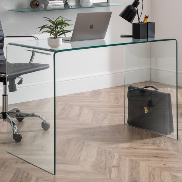 Julian Bowen Amalfi Bent Glass Desk Clear - Size: 55 x 110 x 76cm - Wilko - image 1