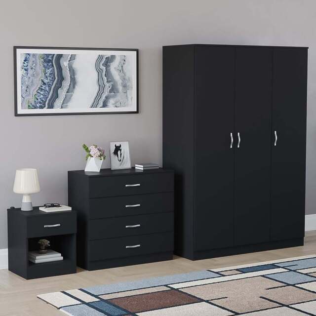 Vida Designs Riano Black 3 Piece Bedroom Furniture Set - Wilko - image 1