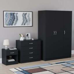 VIDA DESIGNS Riano Black 3 Piece Bedroom Furniture Set - Wilko