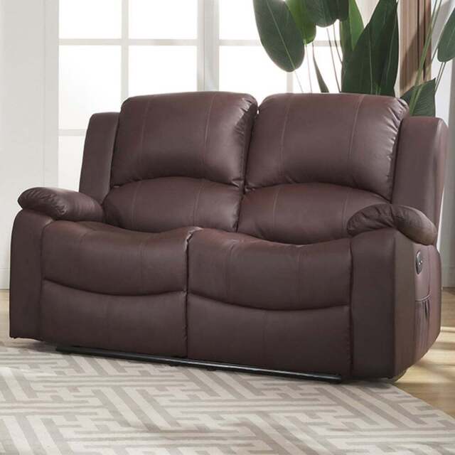 Glendale 2 Seater Brown Bonded Leather Electric Recliner Sofa - Artemis Home - Wilko - image 1