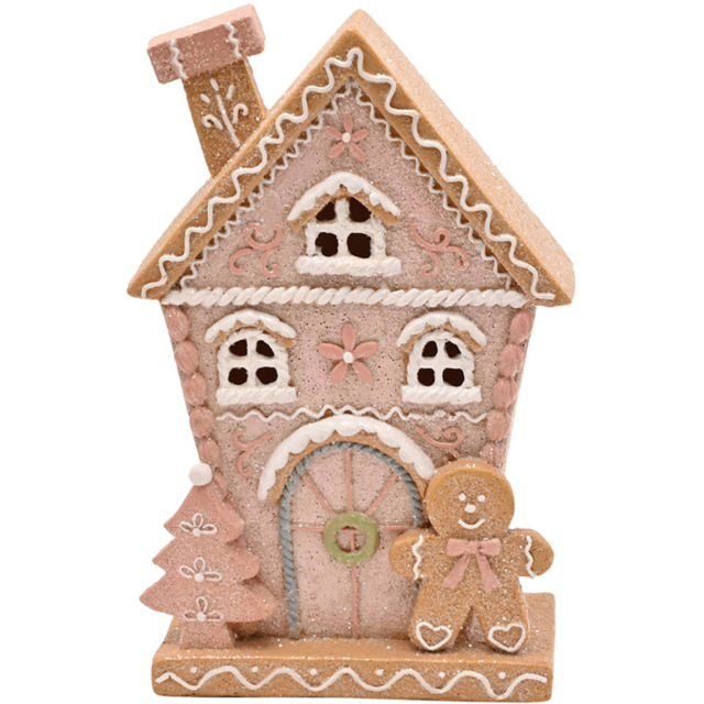 The Seasonal Gift Co. Santa and Friends Pink Gingerbread House LED Christmas Decoration 22cm - Size: 21.5 x 13.5 x 6cm - Wilko - image 1