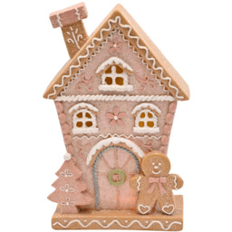 The Seasonal Gift Co. Santa and Friends Pink Gingerbread House LED Christmas Decoration 22cm - Size: 21.5 x 13.5 x 6cm - Wilko - thumbnail 3