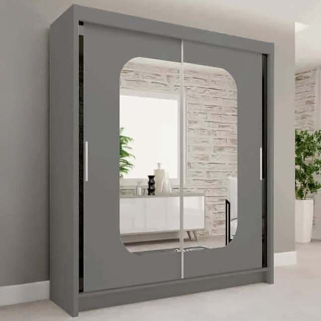 Sliding Wardrobes 4U Marika 2 Door Grey Mirrored Wardrobe 203cm - Wilko - image 1