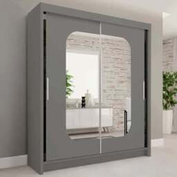 Sliding Wardrobes 4U Marika 2 Door Grey Mirrored Wardrobe 203cm - Wilko - thumbnail 1